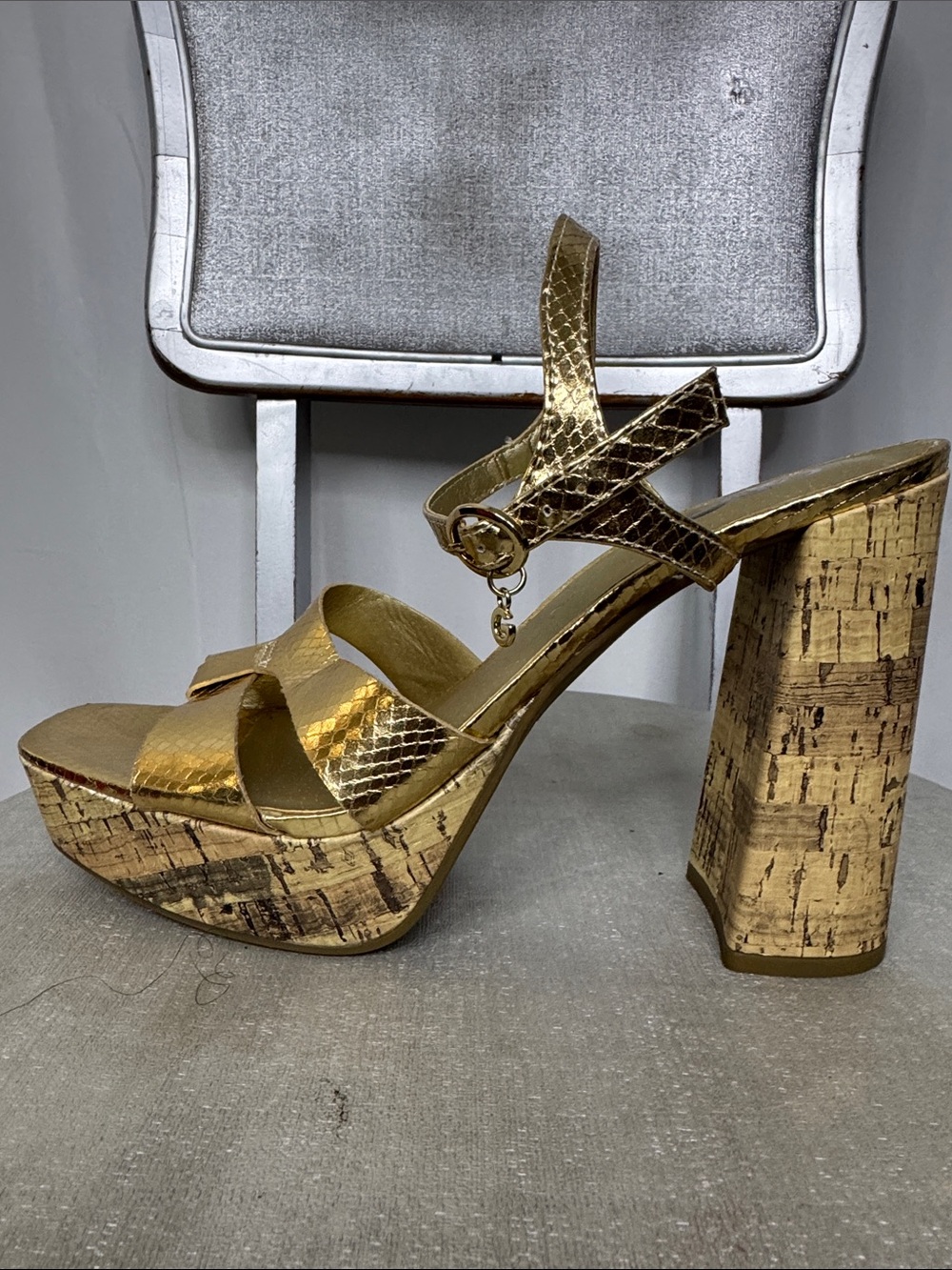 G by Guess Metallic Gold Cork Platform Sandals size 10 NWOT - Picture 5 of 9